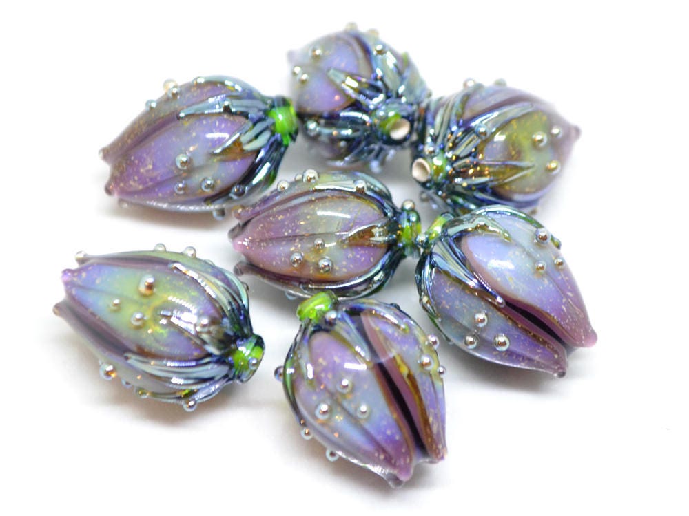 dichroic glass flower lampwork beads sparkling glass bead glitter beads purple glass beads lavender beads floral glass beads stardust beads