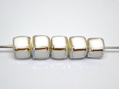White silver square beads, White cube beads, White spacer beads, White lampwork beads, Geometric beads, cube beads 10mm, Artisan lampwork