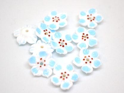 White blue glass flower beads, Blue floral lampwork, Glass blossom beads, Artisan lampwork bead, Jewelry beads, 3d Embroidery beads