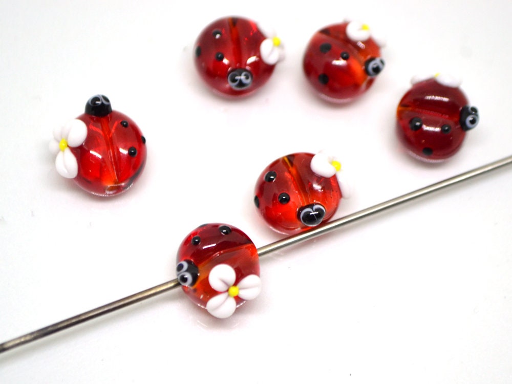 Lampwork ladybug beads, Glass ladybug beads, Red ladybug, Ladybug decoration, Ladybug jewelry, Handmade lampwork, Artisan lampwork, lady bug