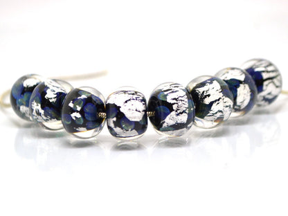 Black silver foil lampwork beads, Handmade glass beads, Artisan Lampwork, Art beads, rondelle beads