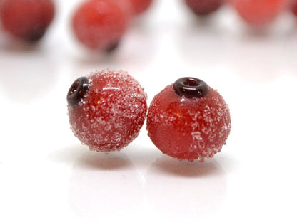 Red currant glass beads, Frost glass berries, Lampwork berry, Lampwork currant, Glass Redcurrant, half drill