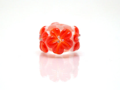 red flower beads red glass beads with flowers red transparent bead clear lampwork beads summer bright red beads earrings making jewelry