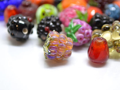 Lampwork Berry beads set 150pcs, Mix glass berries, Handmade berry beads, Oranges, Raspberry, Pomegranate, Apple, Dog-rose, Strawberry