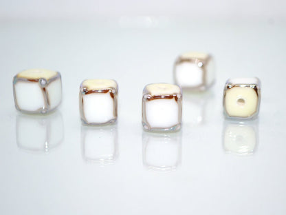 White silver square beads, White cube beads, White spacer beads, White lampwork beads, Geometric beads, cube beads 10mm, Artisan lampwork
