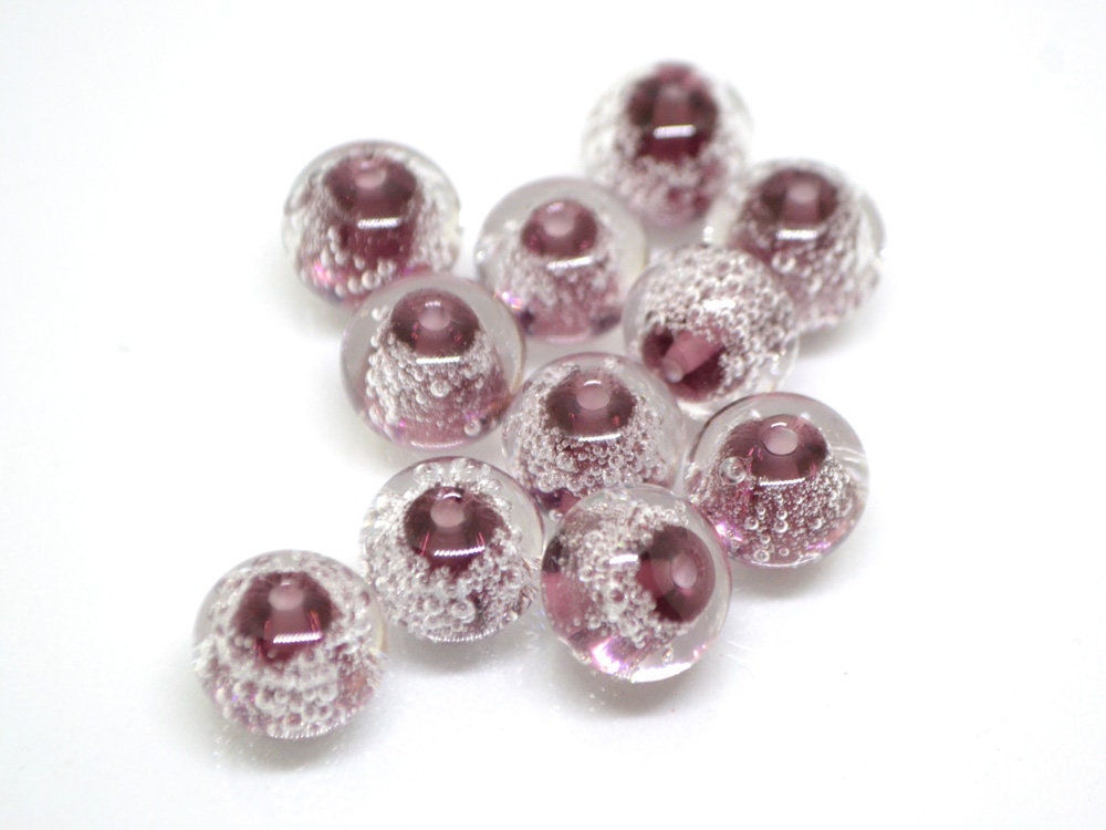 Purple handmade glass bubble beads, Artisan lampwork bead set, Purple lampwork beads, Beads for bracelet, Glass bead, Jewelry beads Lampwork