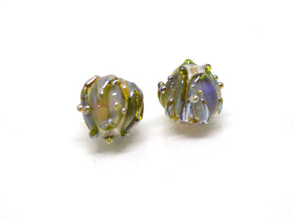 Olive gold flower beads, 7mm glass beads, Small flower beads, Tea green floral beads, Tiny flower beads