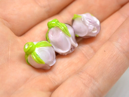 Pale pink flower bud beads, Jewelry glass beads, Blush pink floral lampwork, DIY earrings, Spring lampwork, Flower lampwork beads