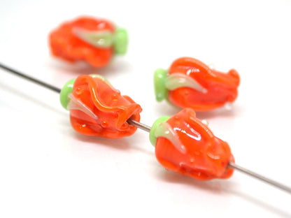 Orange rose bud beads, Lampwork Glass rosebud beads, Lampwork rose flower, Focal lampwork beads