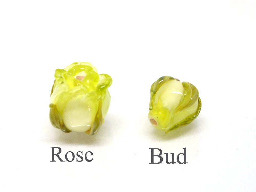 Salad green 8mm rosebud beads, Rose and bud beads, Summer Floral lampwork, Small flower beads, Art Flower Beads, Floral jewelry, Handmade