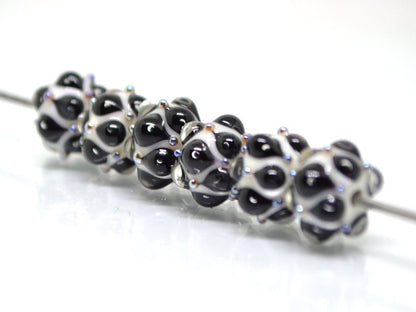 White black handmade glass bead, 10mm glass beads, White lampwork, Artisan lampwork, Beads for bracelet, Black and White