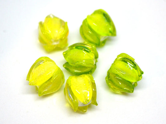 Green floral lampwork beads, Grass green flower beads for jewelry making, Floral earrings, netting beads