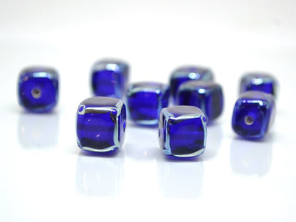 cobalt blue square beads blue cube beads blue spacer beads blue lampwork beads artisan lampwork 10mm cube beads glass blue beads spacer