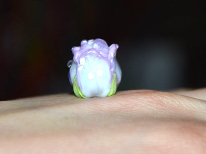 Lavender white rosebud beads, Purple flower lampwork, Glass rose beads, Spring lampwork, Artisan lampwork, Floral Jewelry, Lampwork pair