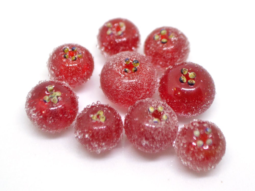 Red frost currant glass beads, Frosted glass berries, Lampwork berry, Lampwork currant, Glass Redcurrant,Lampwork glass beads,Handmade beads