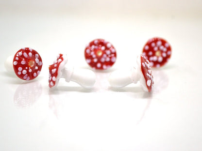 Handmade glass mushroom beads, Fly-agaric lampwork bead, Miniature Mushroom, Fall Decor, Glass Amanita bead, White mushroom beads, Forrest