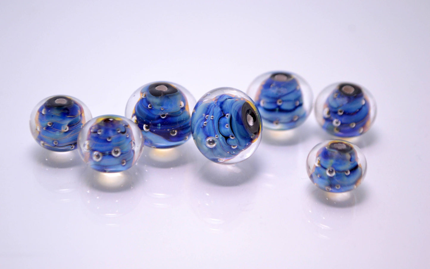 Space glass bead blue lampwork bead set artisan lampwork jewelry making bead handmade art glass bead rondelle lampwork bead bracelet making