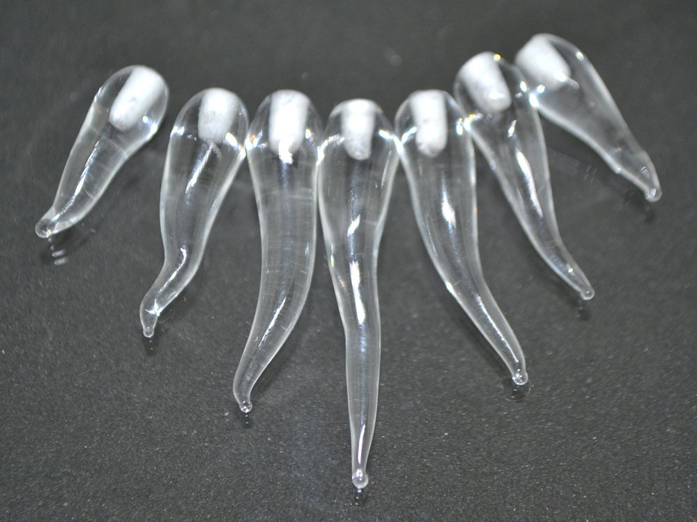 Clear Lampwork Icicle, Handmade lampwork, Icicle Glass Beads, Icicle jewelry, Winter jewelry, Christmas beads, Icicle pendant, half-drilled