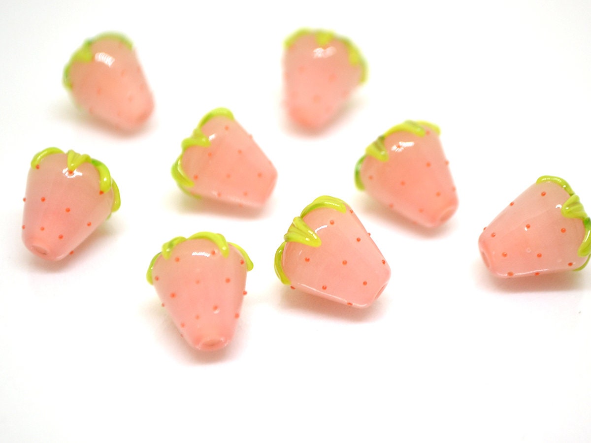 Pale orange Strawberry beads, Glass berry beads, Lampwork berries, Lampwork strawberry, Nature inspired, Berry jewelry