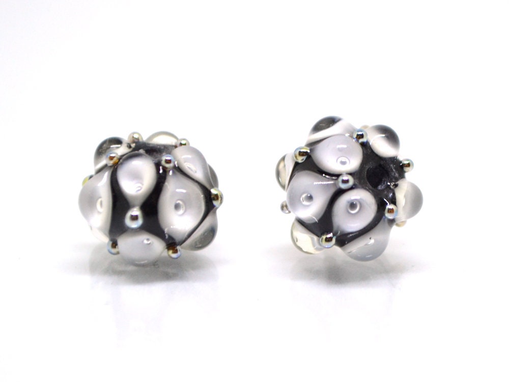Black white lampwork bead, 10mm glass beads, Handmade lampwork, Artisan lampwork, Beads for earrings, Rondelle beads, Made for order