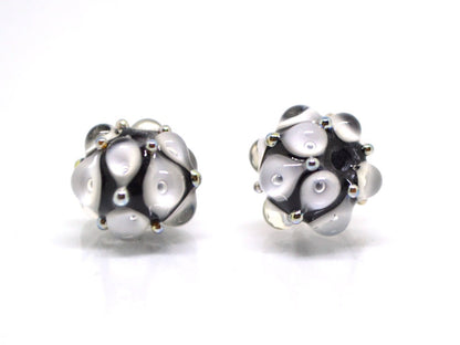 Black white lampwork bead, 10mm glass beads, Handmade lampwork, Artisan lampwork, Beads for earrings, Rondelle beads, Made for order