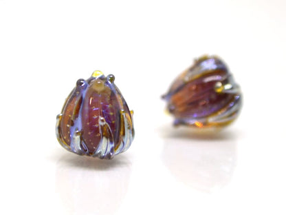 Gorgeous amethyst and silver flower beads, Flower bud beads, Floral lampwork, 10mm flower beads, Flower glass beads, Artisan lampwork