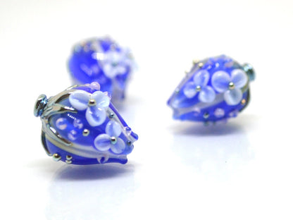 Cobalt flower bouquet lampwork beads, Sapphire lampwork beads, Artisan lampwork, 3d flower beads