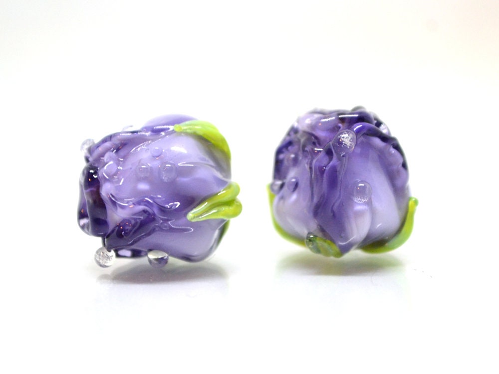 Purple rosebud beads, Violet floral lampwork, Purpure glass beads, Flower glass beads, Floral Jewelry, Jewelry glass beads, OliVerStar beads