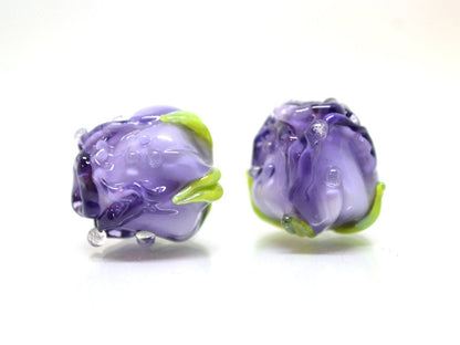 Purple rosebud beads, Violet floral lampwork, Purpure glass beads, Flower glass beads, Floral Jewelry, Jewelry glass beads, OliVerStar beads