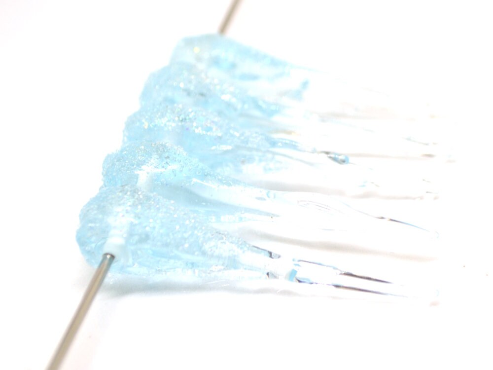 Blue Frosted Icicle Beads, Icicle Glass beads, Snow Lampwork, Focal Christmas Beads, Artisan lampwork, Icicle Ornament, Glass icicle charm