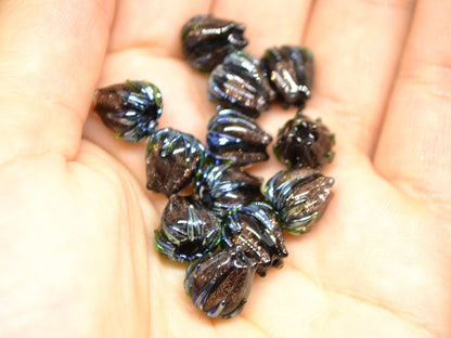 Aventurine glass beads, 10mm flower beads, Gold sand glass bead, Brown Floral lampwork, Sparkle flower bead, Floral theme beads Fall jewelry