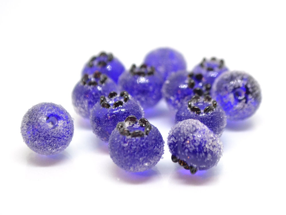 Frost glass berries, Lampwork blue cobalt blueberry, Lampwork berry, Northcountry Blueberry