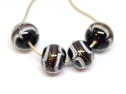 Gold sand glass beads, Black white gold Glass beads, Handmade lampwork beads, Absolutely Stunning