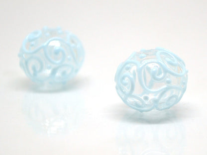 Clear hollow glass beads with blue curls, Artisan lampwork beads, Winter glass beads, Snow design beads, Snow jewelry making