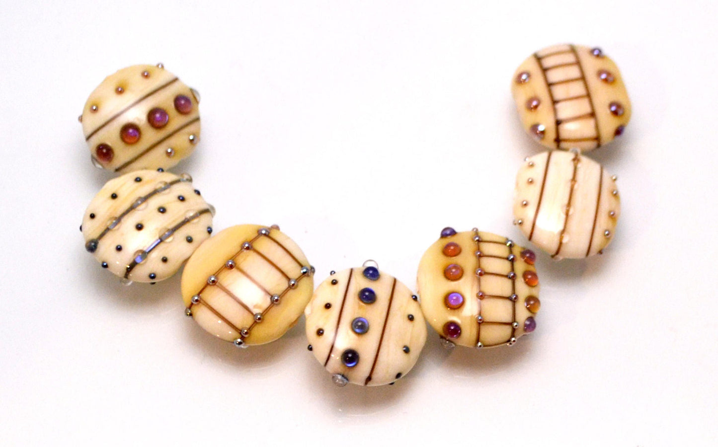 ivory set lampwork bead supplies handmade yellow  jewelry bead art glass artisan lampwork glass lentils bead jewelry decor set Murano glass