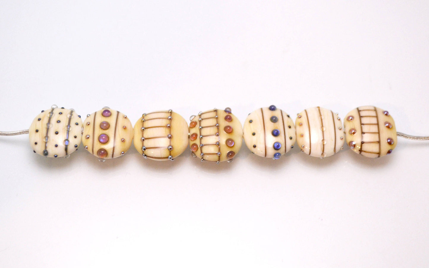 ivory set lampwork bead supplies handmade yellow  jewelry bead art glass artisan lampwork glass lentils bead jewelry decor set Murano glass