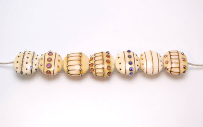 ivory set lampwork bead supplies handmade yellow  jewelry bead art glass artisan lampwork glass lentils bead jewelry decor set Murano glass