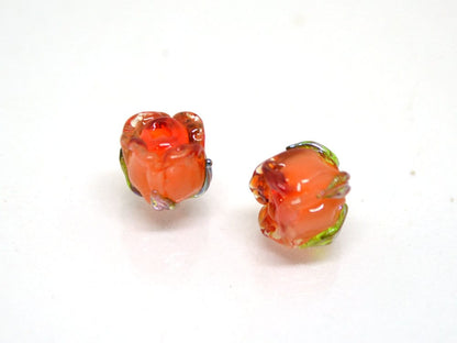 Small 7mm Orange rosebud beads, Rose glass beads, Floral lampwork, Orange glass beads, Handmade Lampwork