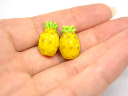 Glass pineapple beads, Yellow lampwork beads, Ananas glass beads, Glass fruit beads, Lampwork berry, Artisan lampwork, Food glass beads