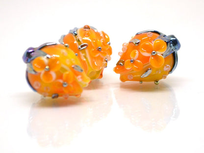 Light Orange flower bouquet lampwork beads, Honey yellow lampwork beads, SRA beads, Floral lampwork