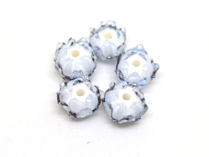 Light purple lampwork beads, Transparent purple flower beads, lavender silver flower beads, Artisan lampwork