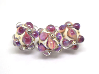 Purple beige Lampwork bead, Purple Ivory glass beads, Pastel lampwork beads, Focal beads, Artisan lampwork, Handmade bead, Rondelle beads