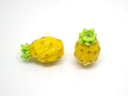 Glass pineapple beads, Yellow lampwork beads, Ananas glass beads, Glass fruit beads, Lampwork berry, Artisan lampwork, Food glass beads