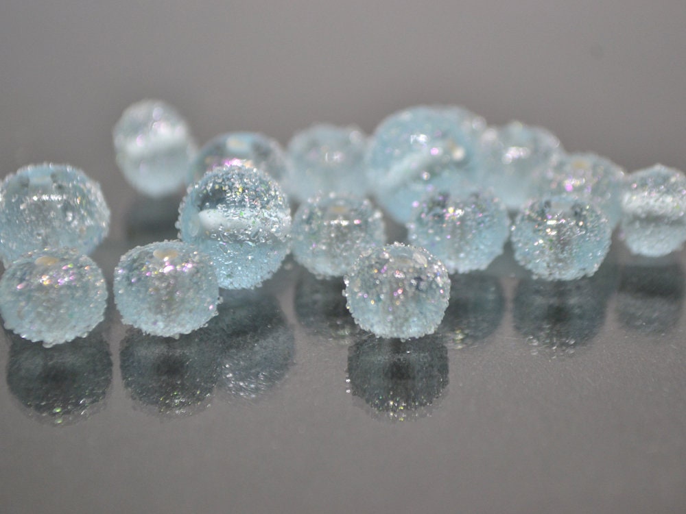 Blue frosted beads, Sugar Glitter bead, Winter glass beads, Sugar lampwork beads, Artisan lampwork, Stardust glass beads, Christmas beads