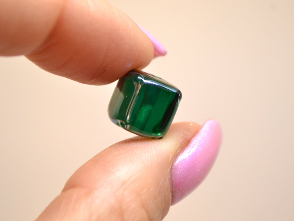 emerald glass beads handmade green cube beads lampwork cube bead geometric glass bead square lampwork bead art glass beads green silver bead