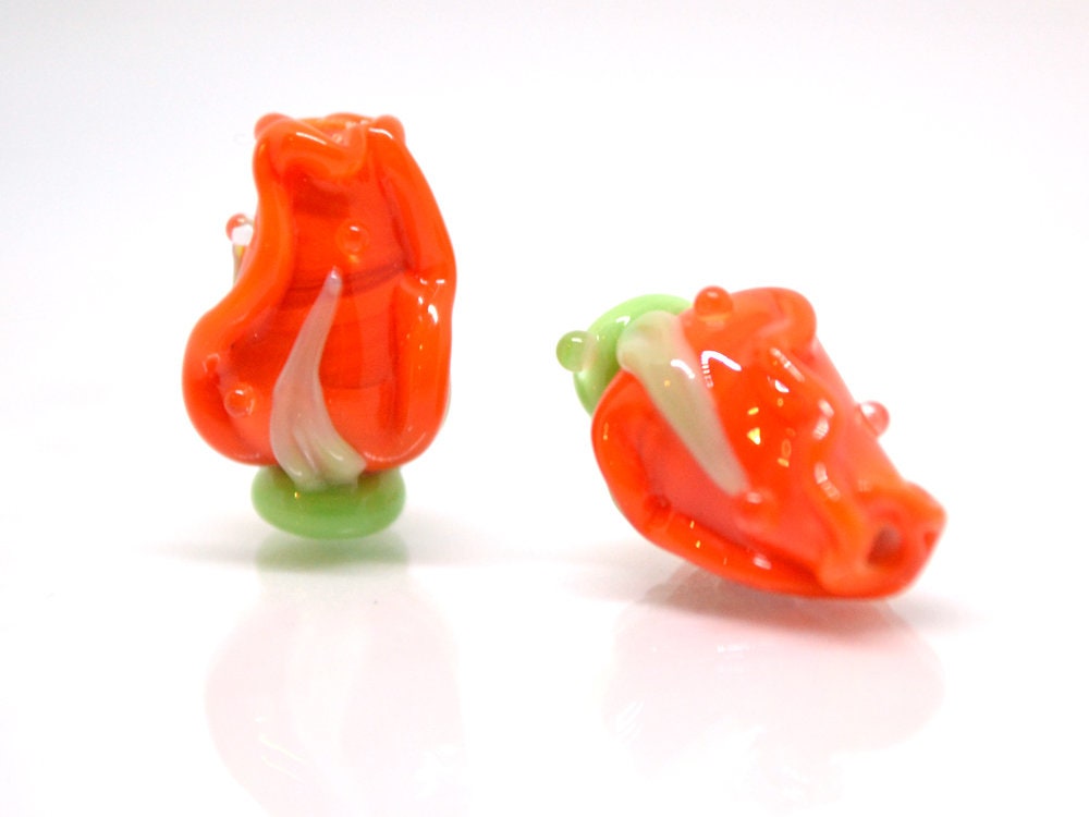 Orange rose bud beads, Lampwork Glass rosebud beads, Lampwork rose flower, Focal lampwork beads