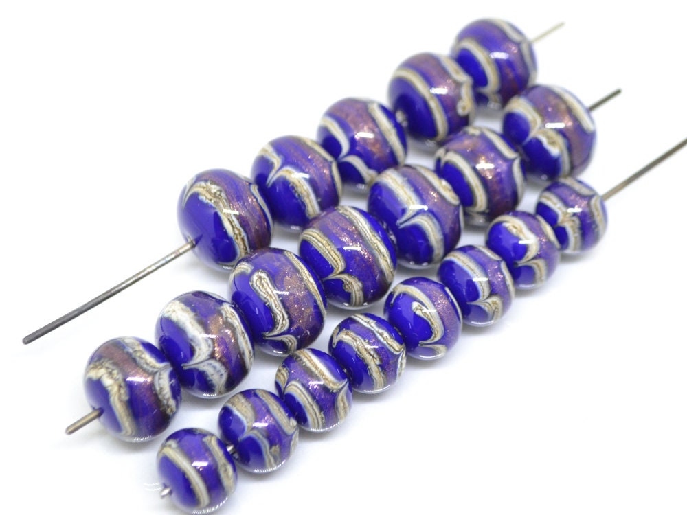 Murano glass blue lampwork Venetian italian glass Dark blue Ethnic beads Handmade bead Rondelle bead Cobalt blue glass beads jewelry making