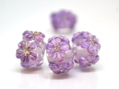 lilac floral lampwork handmade bead purple glass bead handmade lampwork bracelet necklace rondelle bead transparent bead lilac purple flower