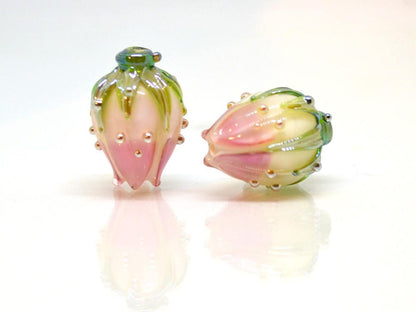 pink white beads lampwork glass beads lampwork pink beads pink flower white handmade flower beads for earrings making jewelry