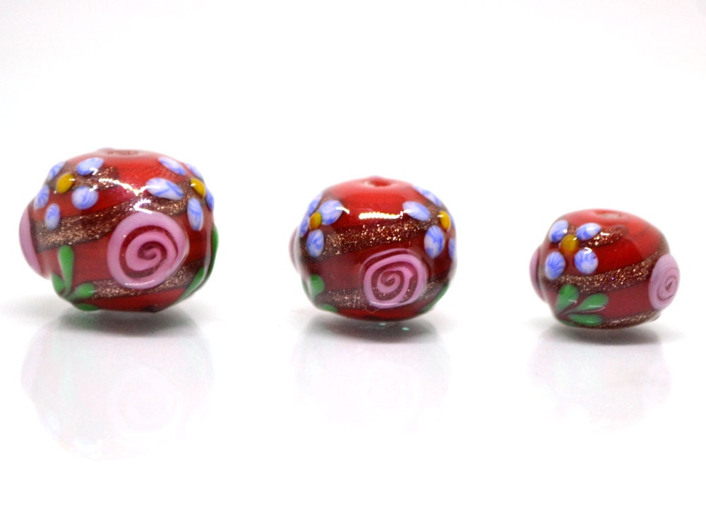 Dark Red Glass beads, Ethnic beads, Venetian Glass, Bordeaux beads, Set of beads, Artisan lampwork